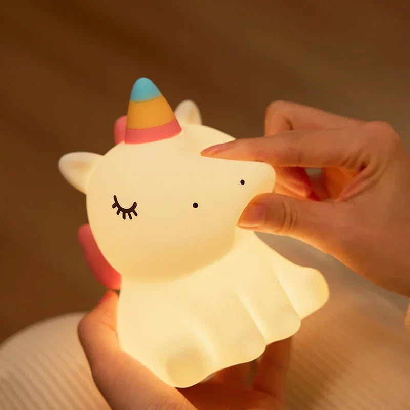 unicorn Cute Silicone LED Night Light For Kids children USB Rechargeable Cartoon Animal bedroom decor for Touch Night Lamp gifts