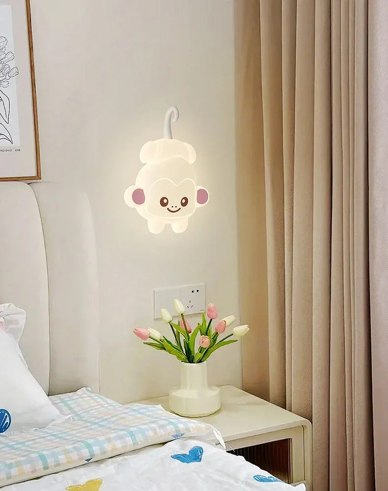 TinyGlow & Co™ Tree Branch Wall Lamp – Monkey & Bear LED Sconce for Kids Room