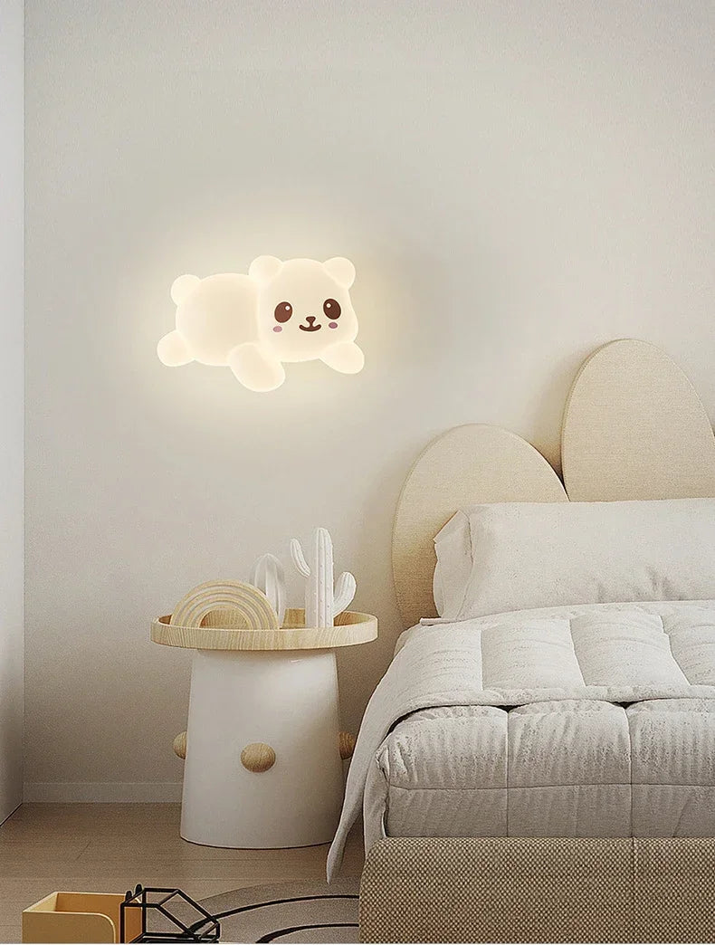 TinyGlow & Co™ Tree Branch Wall Lamp – Monkey & Bear LED Sconce for Kids Room