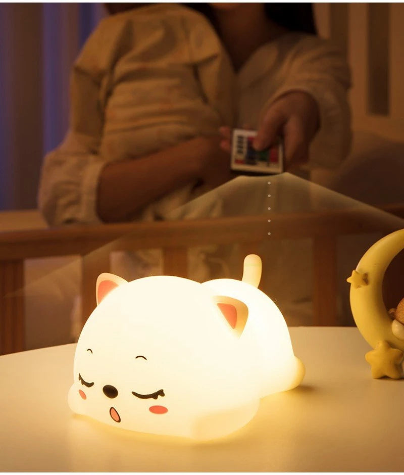 TinyGlow & Co™ Cat Silicone LED Night Light – USB Rechargeable Floor Lamp with Remote