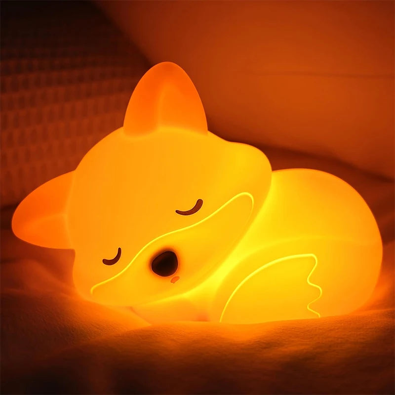 TinyGlow & Co™ Fox Silicone Night Light – Rechargeable Dimmable Timer Touch Lamp