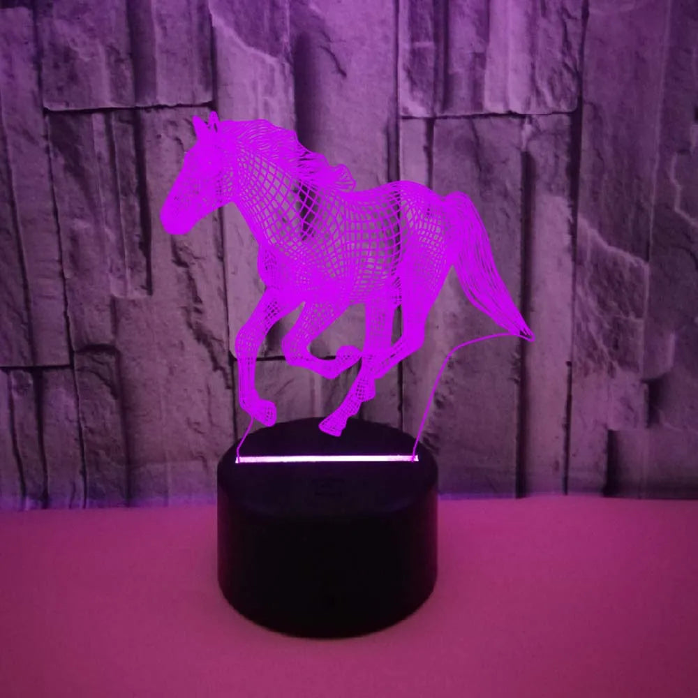 TinyGlow & Co™ 3D Illusion Horse LED Night Light - 16 Color Remote Control Table Lamp for Kids