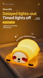 TinyGlow & Co™ Sloth Silicone LED Night Light – Rechargeable Dimmable Animal Lamp
