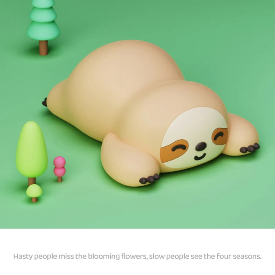 TinyGlow & Co™ Sloth Silicone LED Night Light – Rechargeable Dimmable Animal Lamp