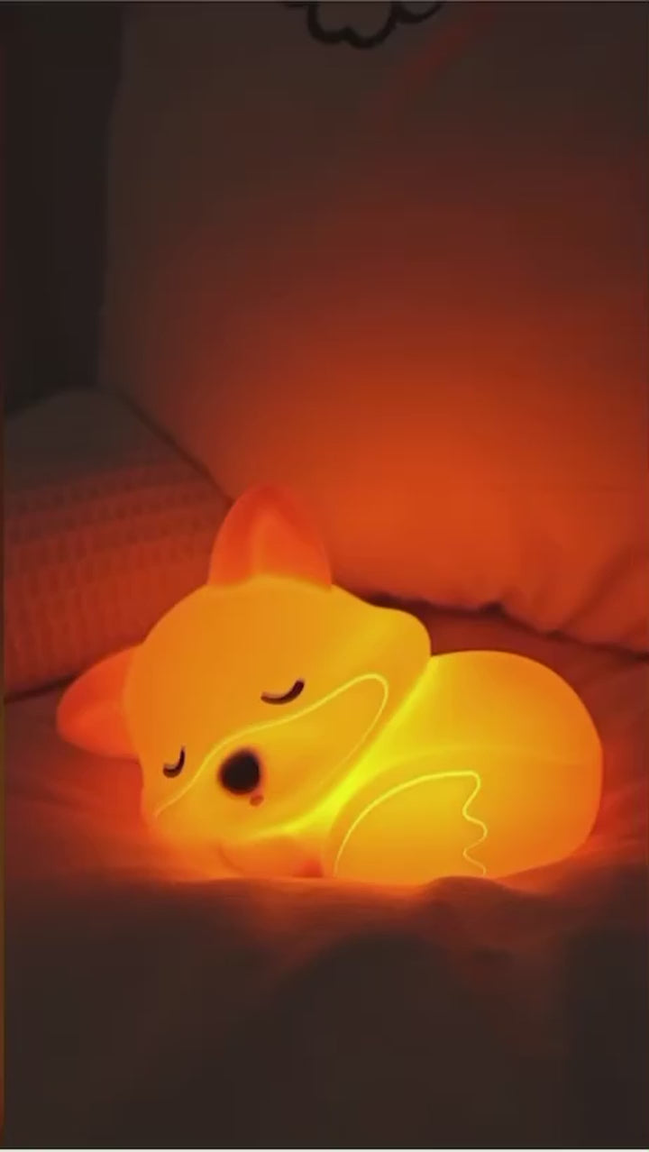 TinyGlow & Co™ Fox Silicone Night Light – Rechargeable Dimmable Timer Touch Lamp