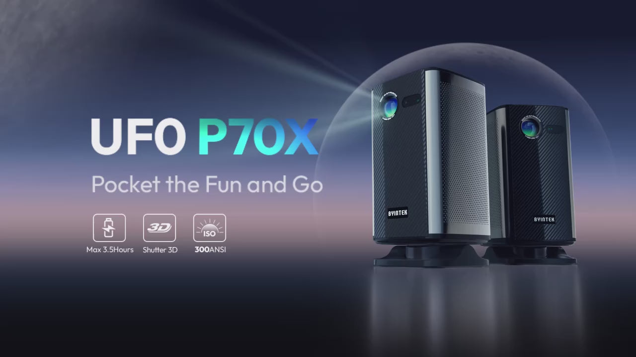 TinyGlow & Co™ BYINTEK P70X Portable Mini Projector with Battery 4K 3D WiFi