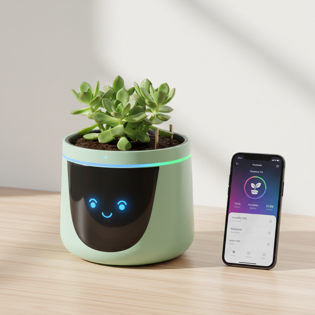 Smart Plant Pot AI Planter Creative Image